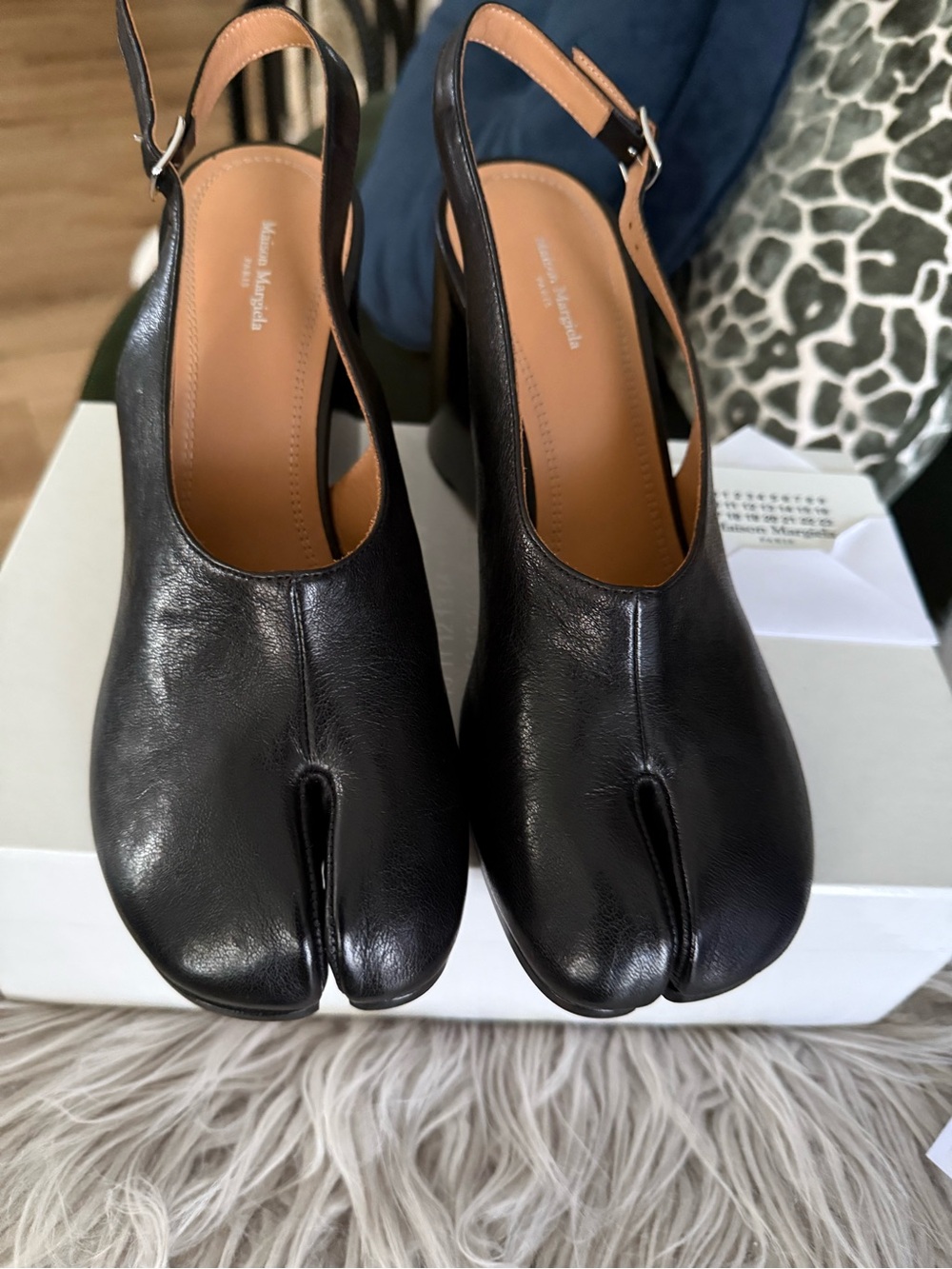 Maison Martin Margiela Black Leather Tabi Slingback Pumps